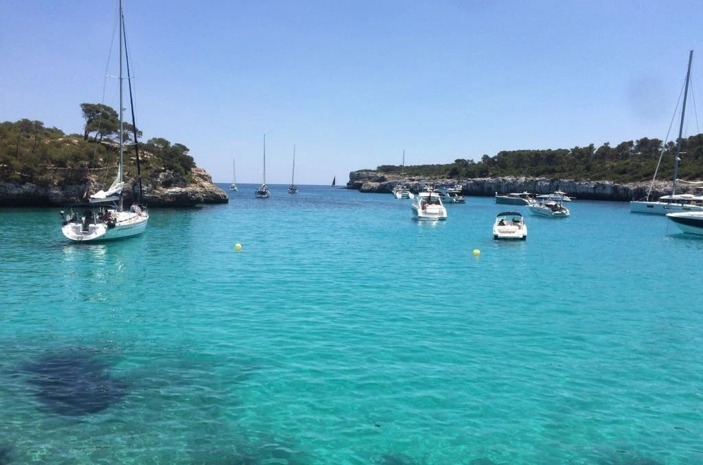 Panoramic image of a Majorcan cove in June.